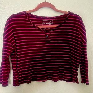 Free People xs purple and pink 3/4 sleeve crop top